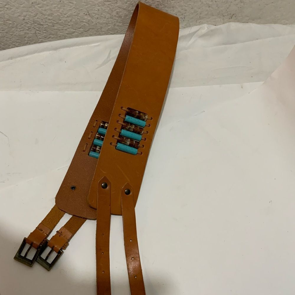 San Giorgio Brown Leather Belt Small Stud & bead Detail Brass Buckle S